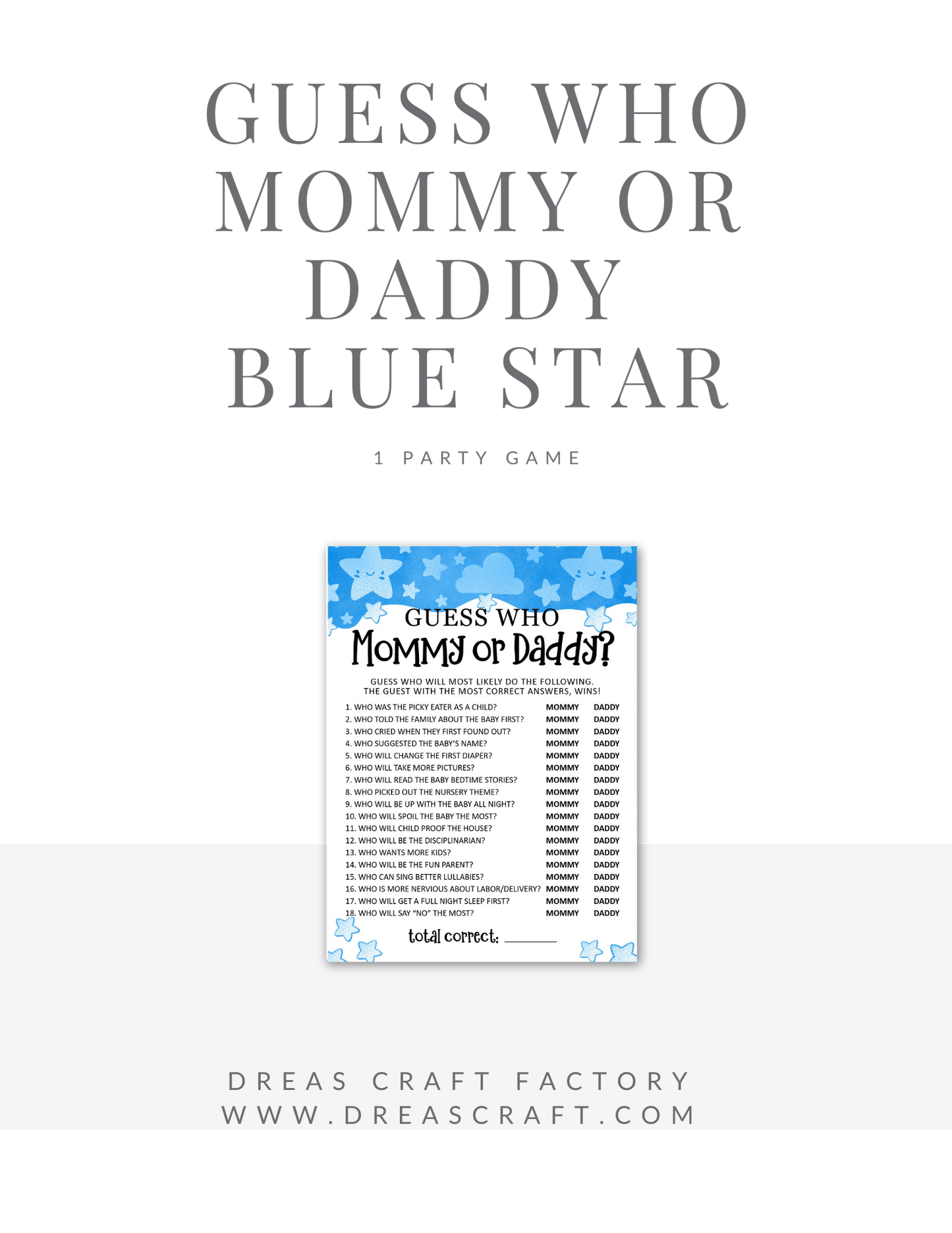 Baby Boy Guess Who Mommy or Daddy Baby Shower Game