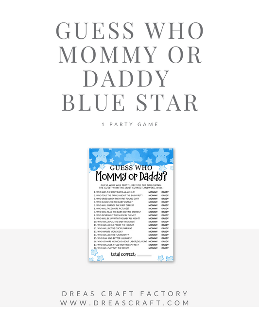 Baby Boy Guess Who Mommy or Daddy Baby Shower Game