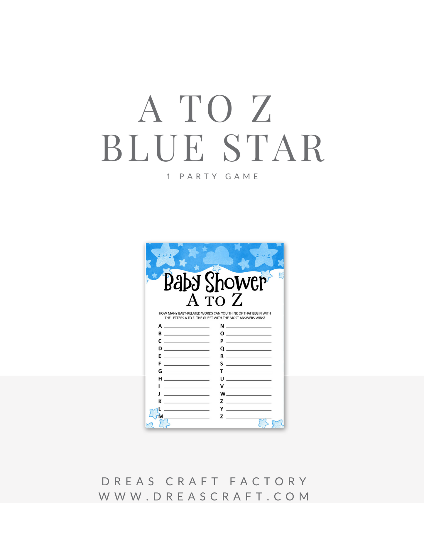 Boy Baby Shower A to Z Party Game