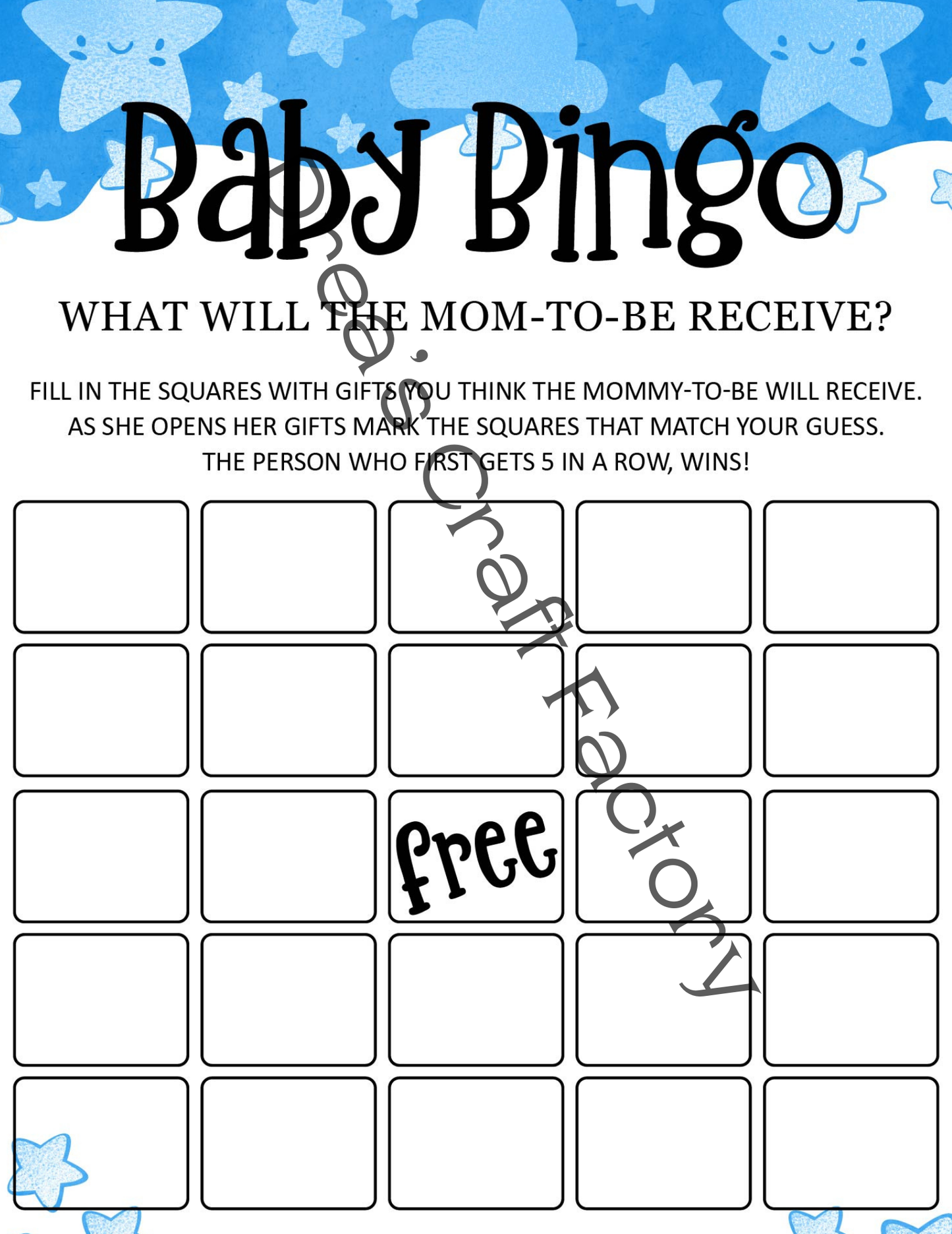 Baby Boy BINGO Baby Shower Game-Blue Stars