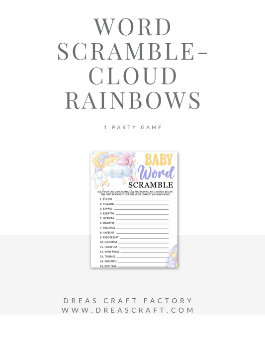 Baby Word Scramble Shower Game- Rainbows Clouds