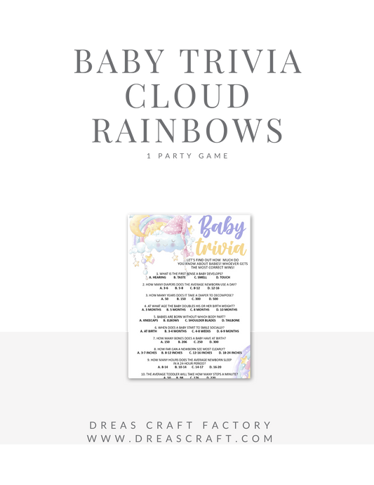 Baby Shower Trivia Game- Rainbow Clouds