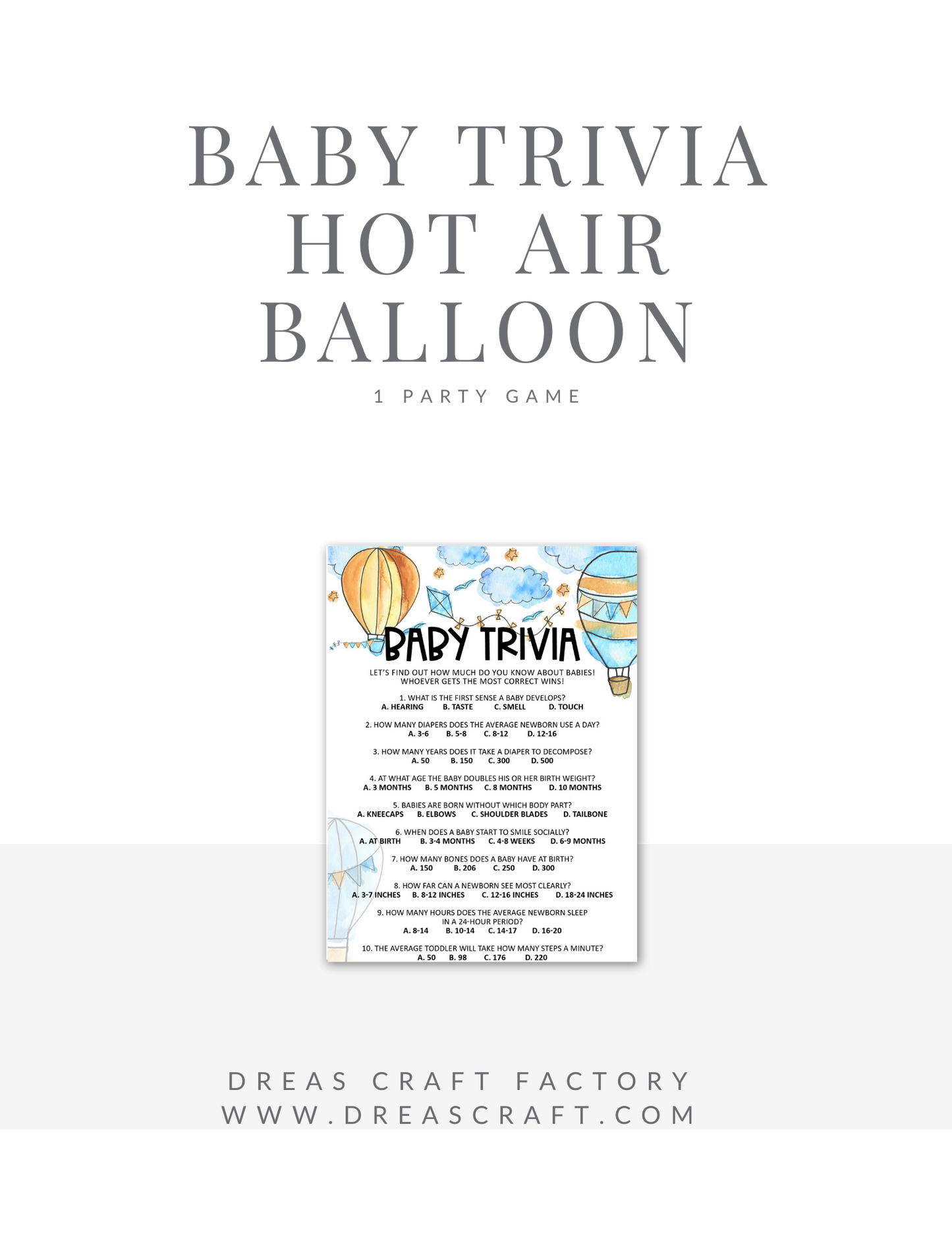 Baby Trivia Baby Shower Games- Hot Air Ballon Theme