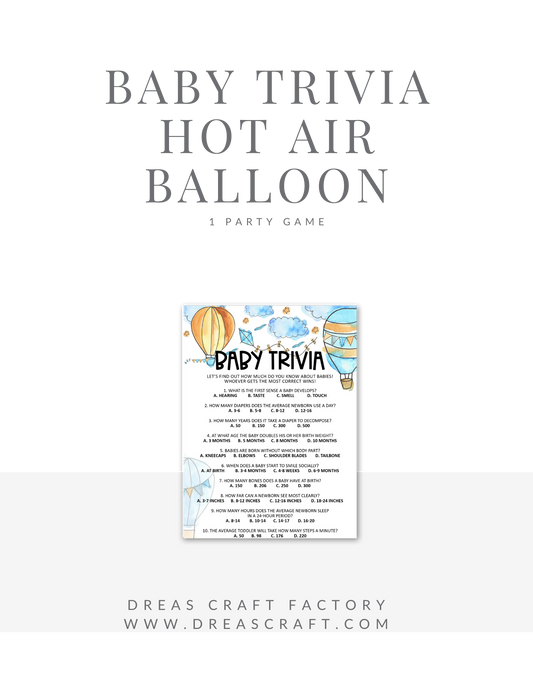 Baby Trivia Baby Shower Games- Hot Air Ballon Theme