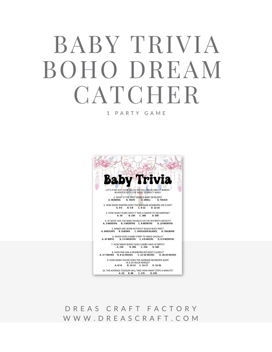 Baby Girl BOHO Baby Trivia Baby Shower Game