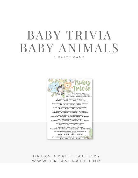 Baby Trivia Shower Game- Baby Animals