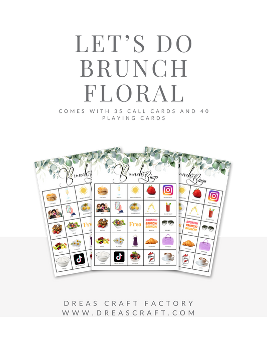 Brunch Bingo Party Game- Green Leaf Theme