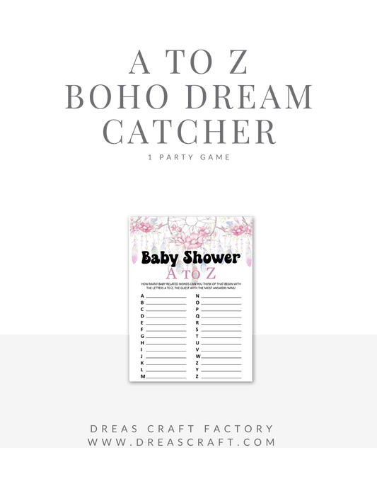 Baby Shower Game A to Z - Boho Dream Catcher