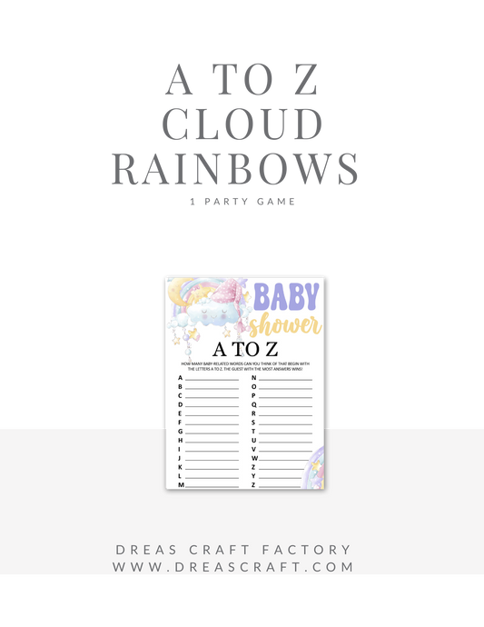 Baby Shower A to Z Party Game- Rainbows and Clouds