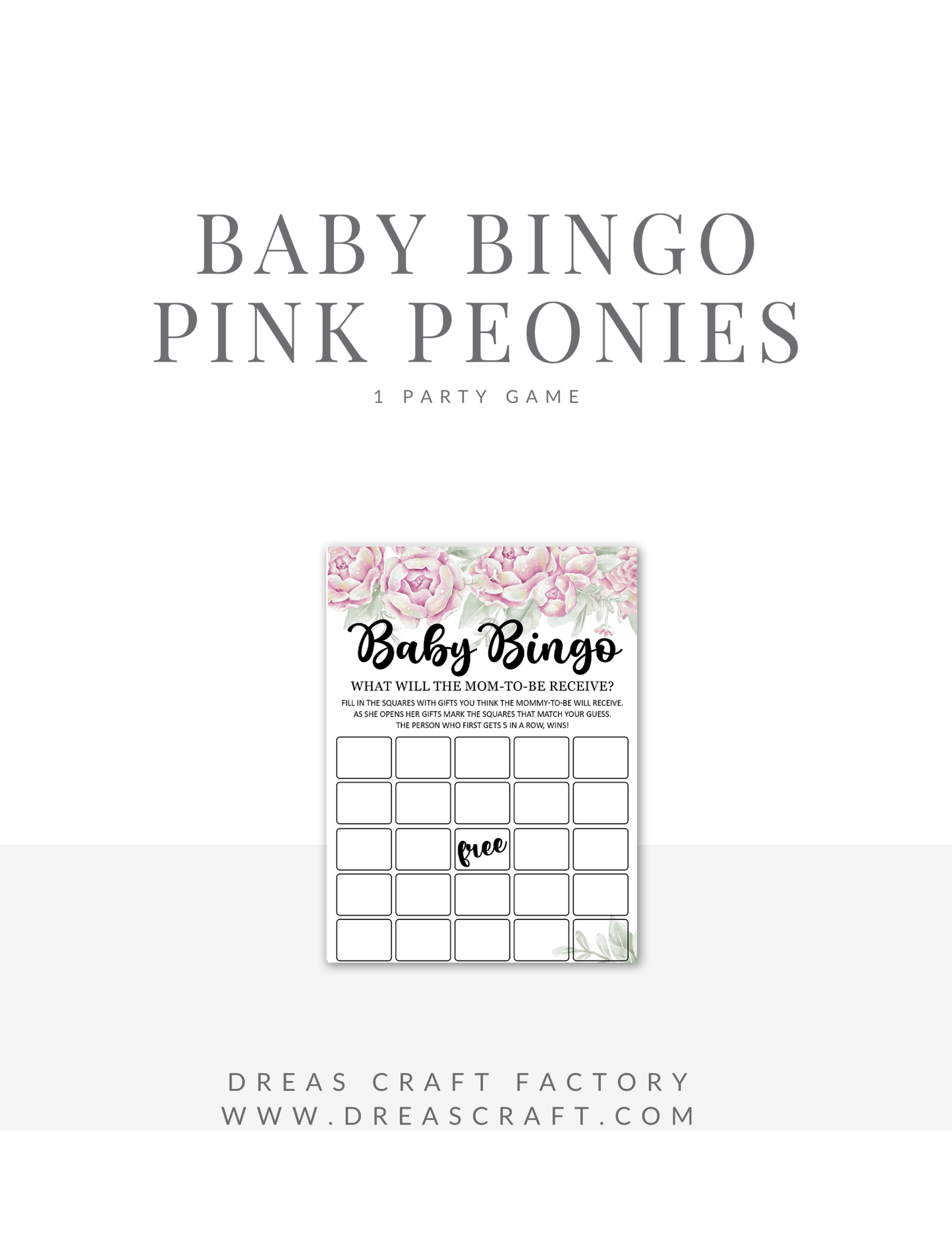 Pink Rose Theme Baby Shower BINGO