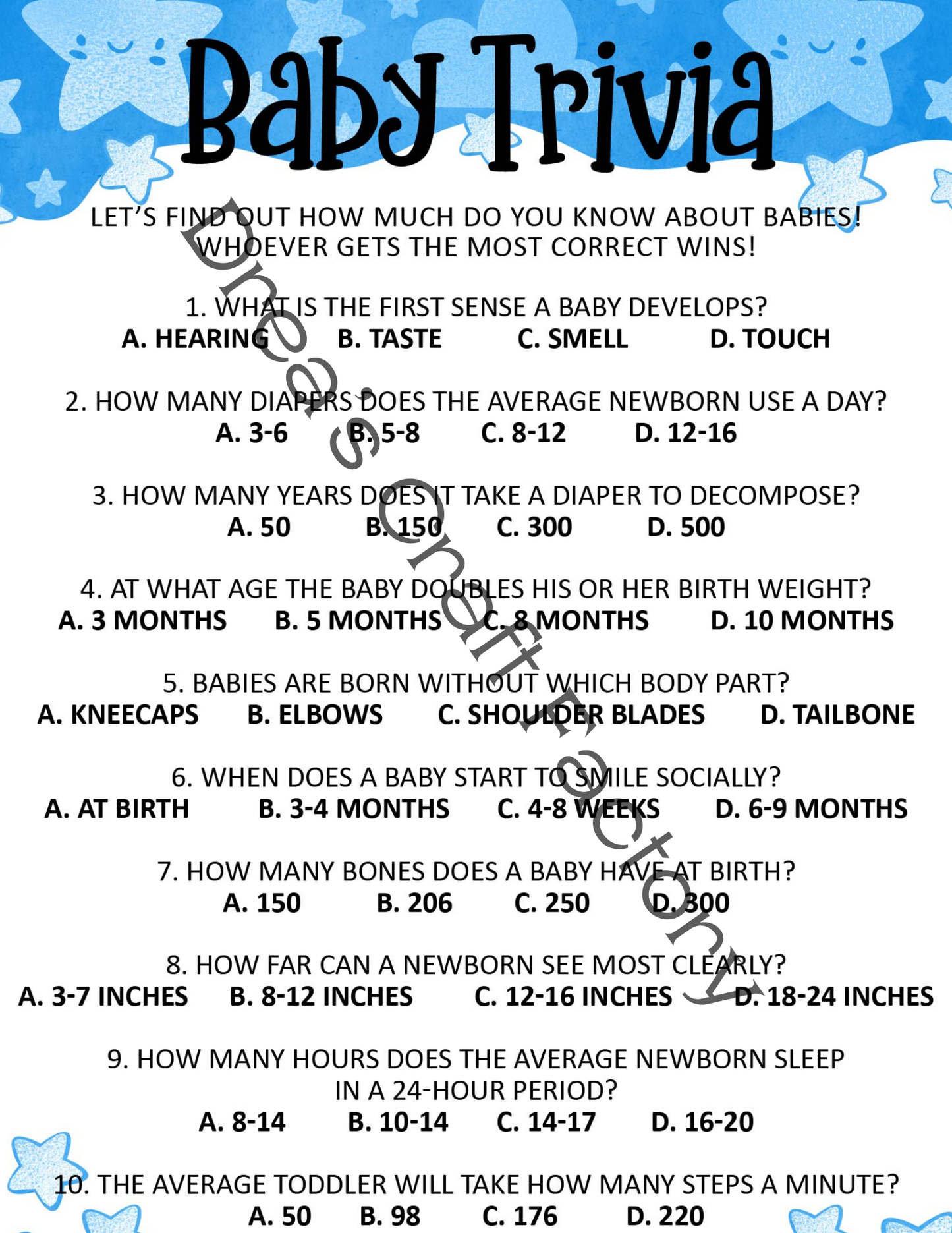 Baby Trivia Baby Shower Party Game-Boy Blue Star