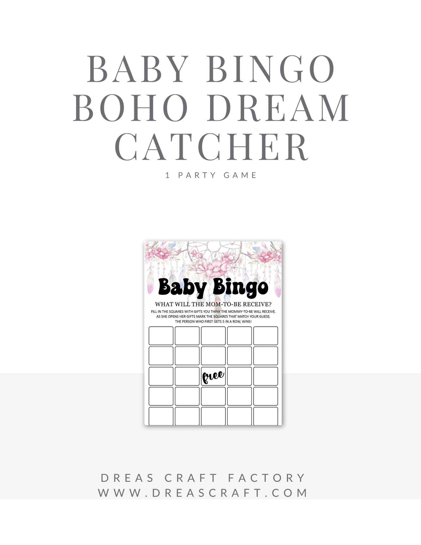 Baby BINGO Baby Shower Game- Boho Dream Catcher