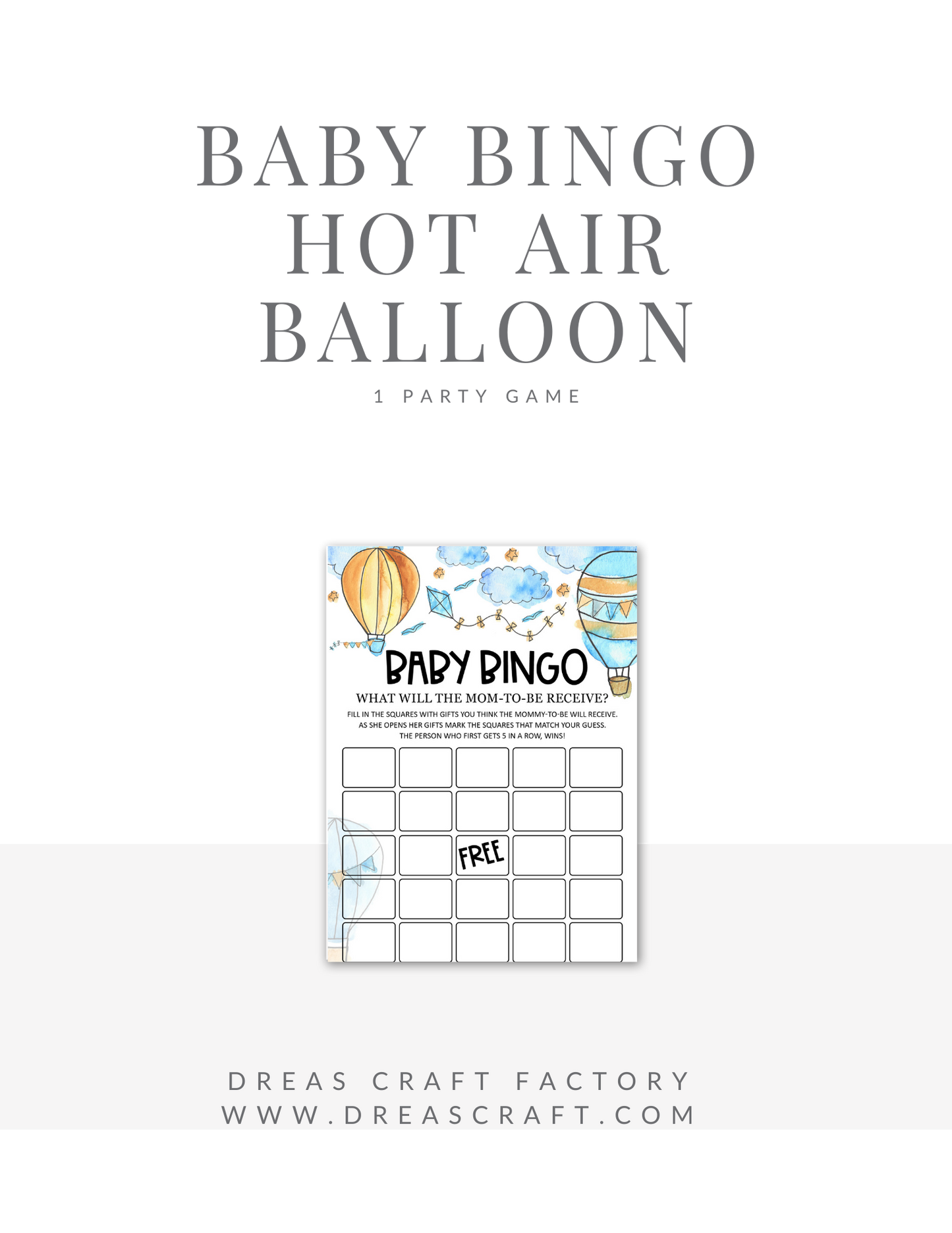 Baby Boy BINGO- Hot Air Ballon