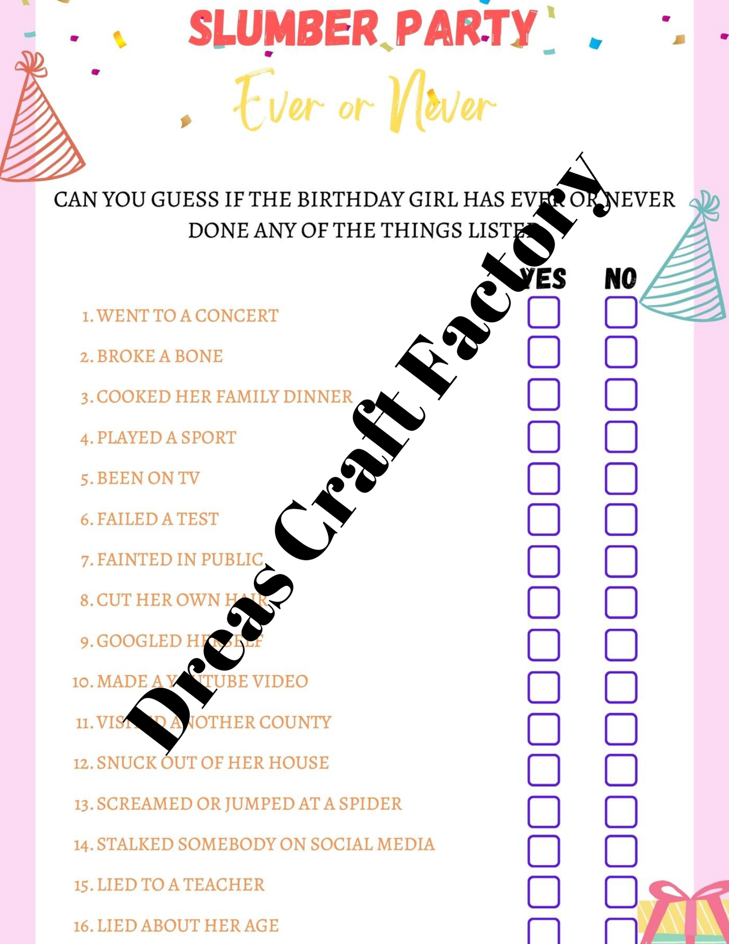 Teen Slumber Birthday Party Game