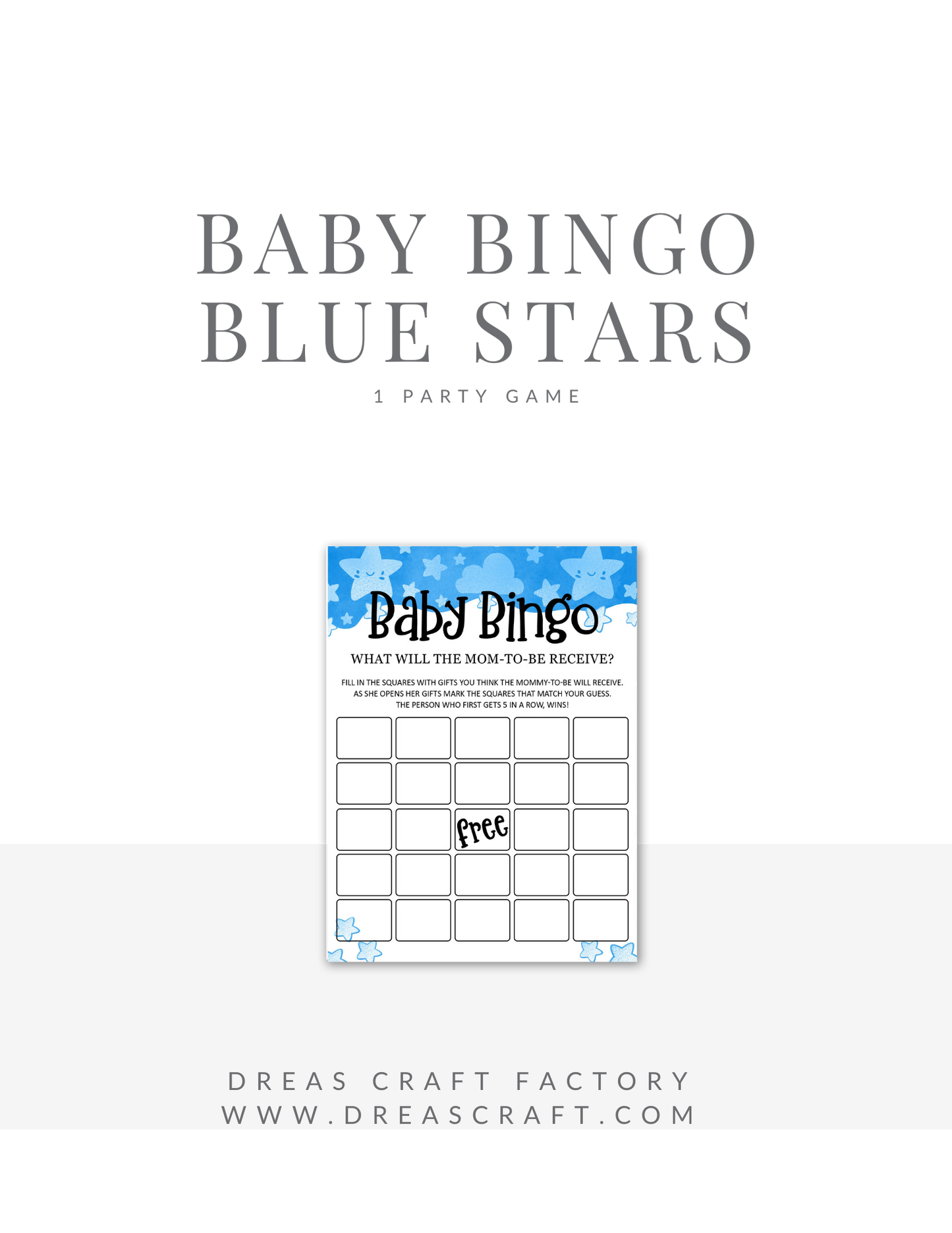 Baby Boy BINGO Baby Shower Game-Blue Stars