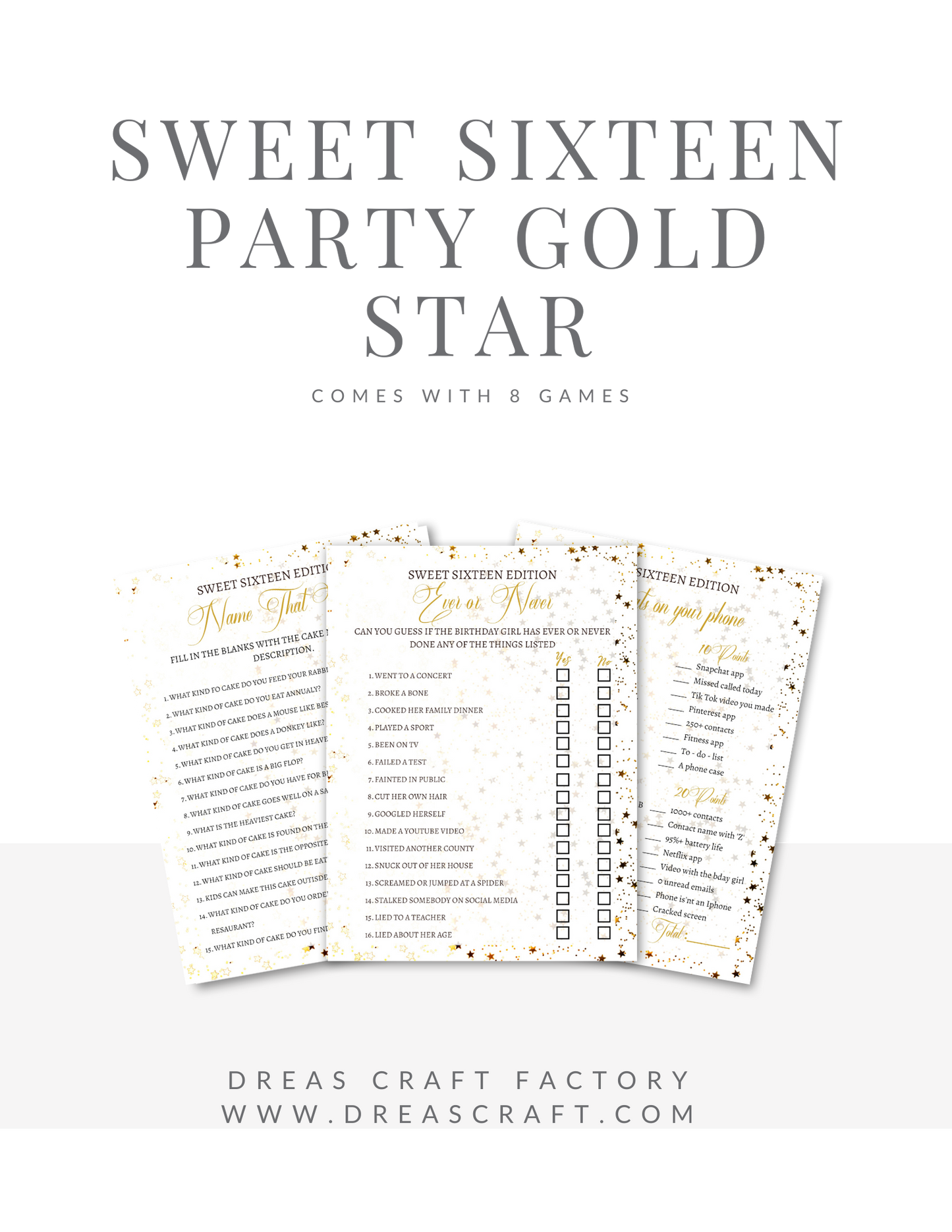 Sweet Sixteen Birthday Games Gold Stars