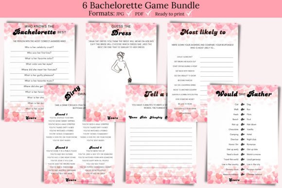 Pink Watercolor Hearts Adult Bachelorette Party Games